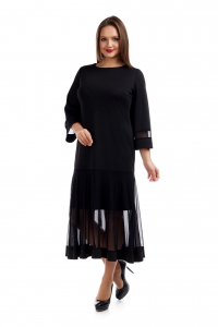 Комбинированное черное платье из трикотажа и трикотажной сетки