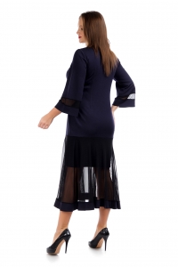 Комбинированное платье из темно-синего трикотажа и черной трикотажной сетки