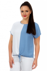 Бело-голубая блузка из хлопка с завязками