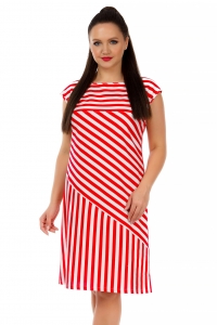 Летнее платье без рукавов в красно-белую полоску