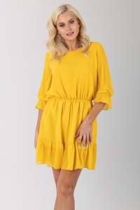 Желтое шифоновое платье с поясом