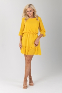 Желтое шифоновое платье с поясом