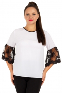 Блуза из белой ниагары с комбинированными рукавами