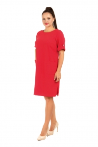 Красное платье из костюмной ткани с карманами