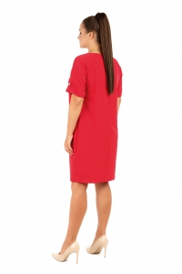 Красное платье из костюмной ткани с карманами