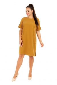 Платье из костюмной ткани горчичного цвета с карманами