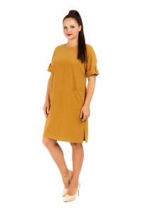 Платье из костюмной ткани горчичного цвета с карманами