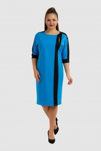 Голубое трикотажное платье в стиле колор блок