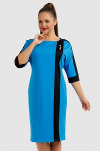 Голубое трикотажное платье в стиле колор блок