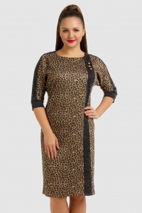 Леопардовое платье из трикотажа с черными вставками
