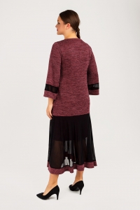 Комбинированное платье из бордового трикотажа с люрексом и черной трикотажной сетки
