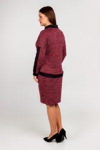 Женский костюм с юбкой из бордового трикотажа меланж с люрексом