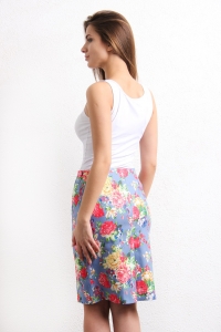 Летняя юбка карандаш с цветами из джинсы стрейч