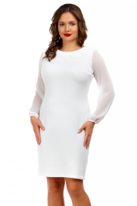 Белое платье из трикотажа фукра с шифоновыми рукавами
