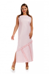 Длинное розовое платье  изо льна с разрезами