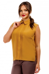 Легкая креповая блузка без рукавов горчичного цвета