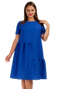Синее габардиновое платье с защипами