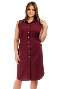 Льняная женская-рубашка-платье бордового цвета