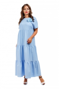 Голубое платье в пол из льна