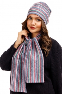 Трикотажный женский комплект: шапка и шарф в полоску