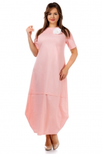 Длинное платье бохо из розового льна с объемным подолом