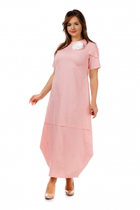 Длинное платье бохо из розового льна с объемным подолом