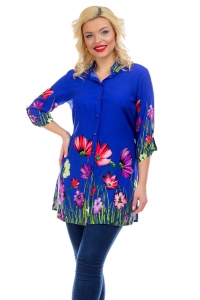 Рубашка-туника из штапеля с цветочным принтом
