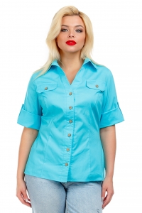 Женская рубашка из бирюзового хлопка